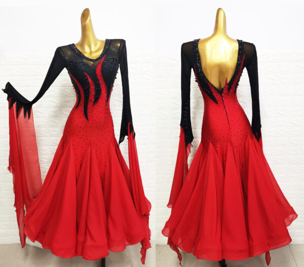 Black and red fiery ballroom and smooth dance dress with or without floats