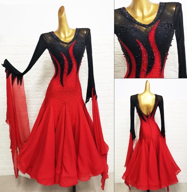 Black and red fiery ballroom and smooth dance dress with or without floats - Image 2