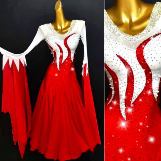 white and red ballroom dance dress