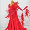 Red ballroom and smooth dance dress with feathers