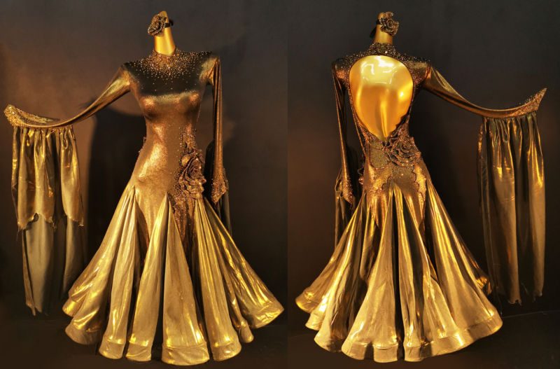 B0007 golden ballroom dance dress