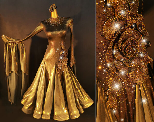 Shiny golden ballroom and smooth dance dress, with or without floats - Image 2