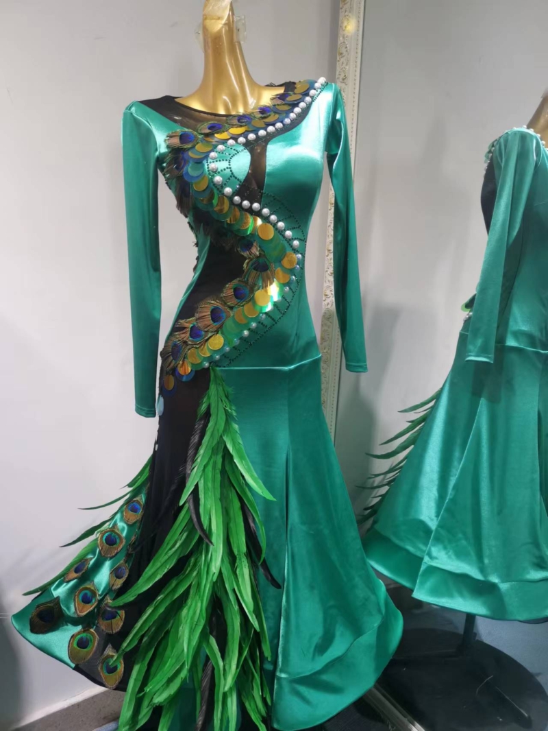 B0008-front peacock ballroom dance dress