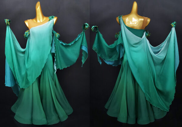 Ombre green ballroom and smooth dance dress with or without floats