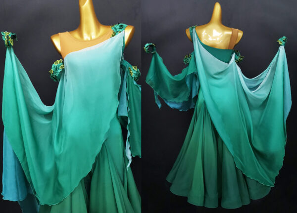 Ombre green ballroom and smooth dance dress with or without floats - Image 2