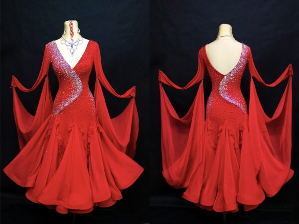 Red ballroom and smooth dance dress with or without floats - Image 4