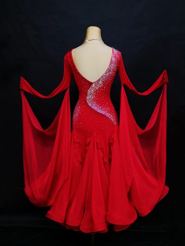 Red ballroom and smooth dance dress with or without floats - Image 2