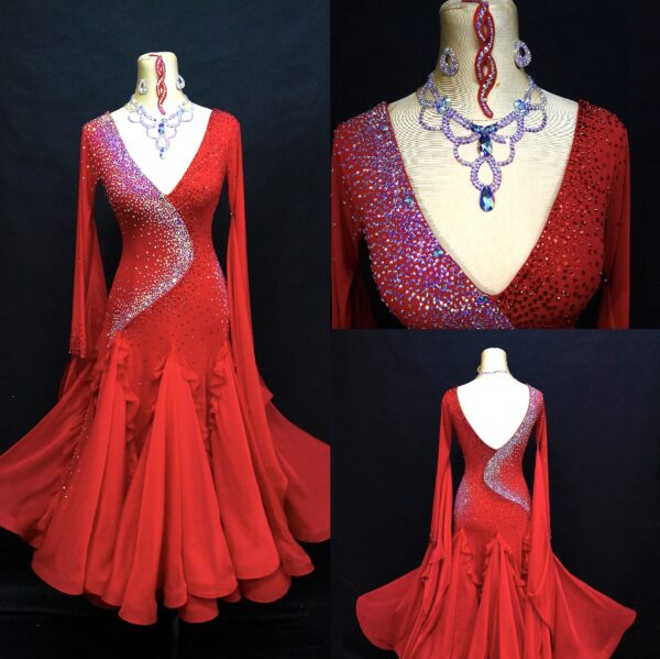 Red ballroom and smooth dance dress with or without floats - Image 3