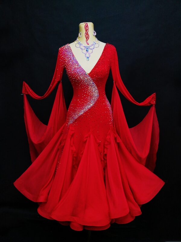 Red ballroom and smooth dance dress with or without floats