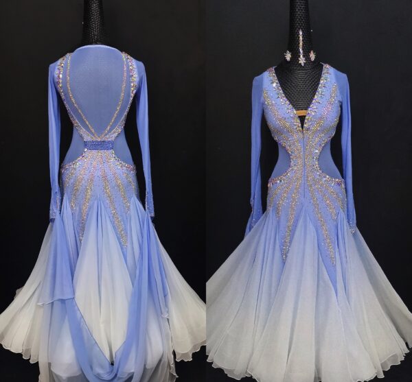 Ombre blue and white ballroom and smooth dance dress with or without floats - Image 4