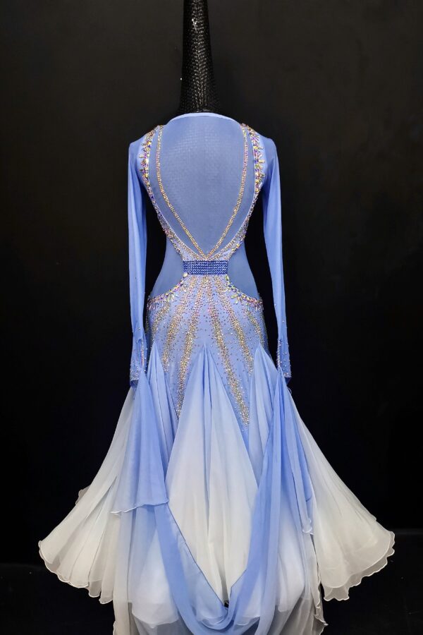 Ombre blue and white ballroom and smooth dance dress with or without floats - Image 2