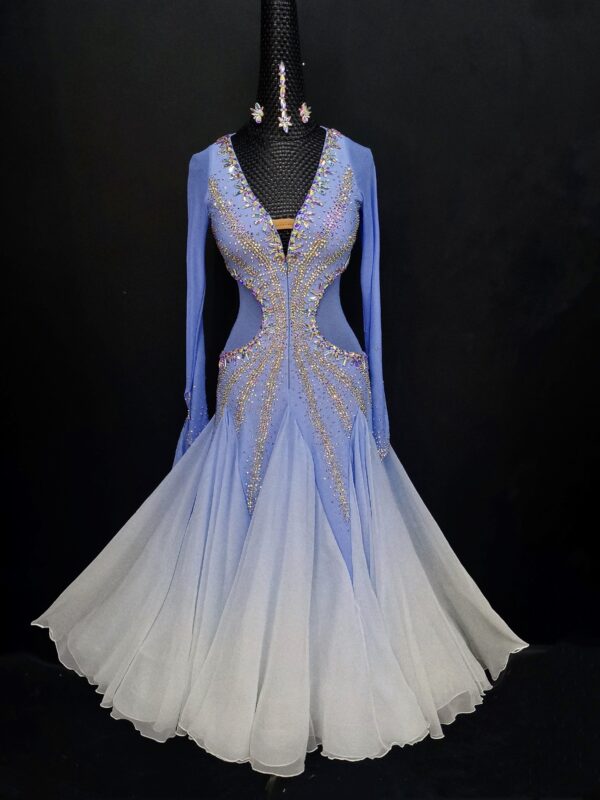 Ombre blue and white ballroom and smooth dance dress with or without floats