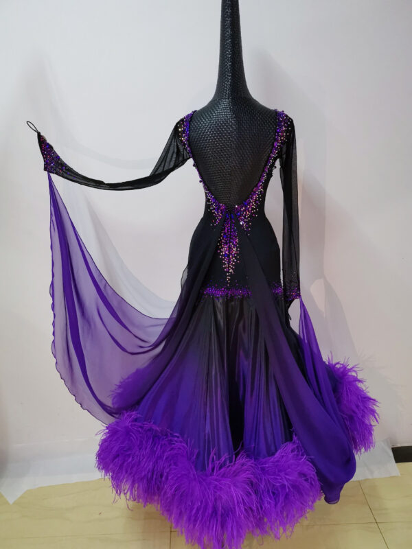 Purple ballroom and smooth dance dress with ostrich feathers, with or without floats - Image 2