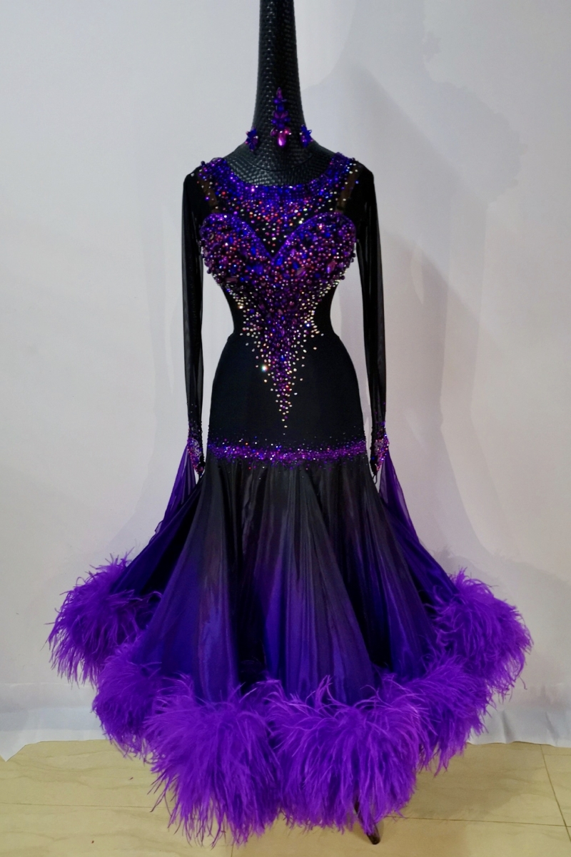 B0013-front purple ballroom dance dress