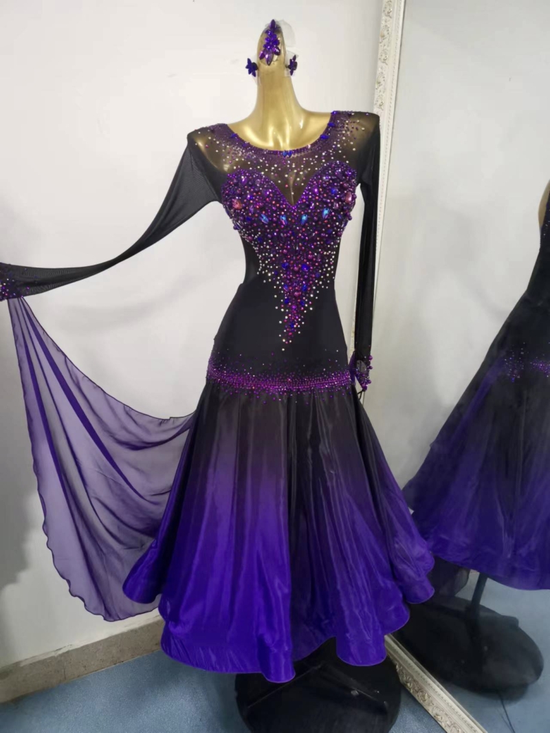 B0013A-front ombre purple ballroom dance dress