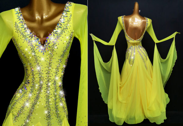 Yellow ballroom and smooth dance dress with or without floats - Image 3