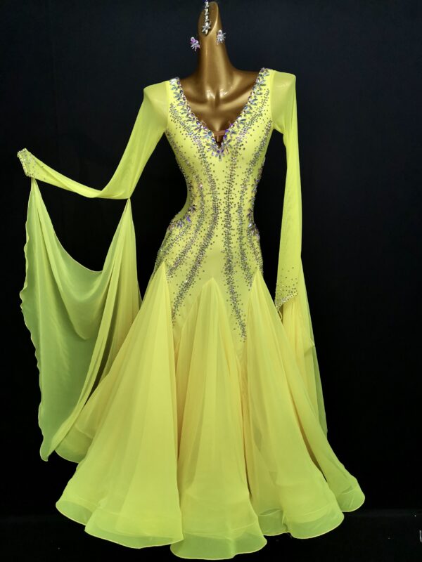 Yellow ballroom and smooth dance dress with or without floats