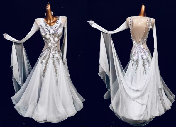 White ballroom and smooth dance dress with or without floats - Image 3