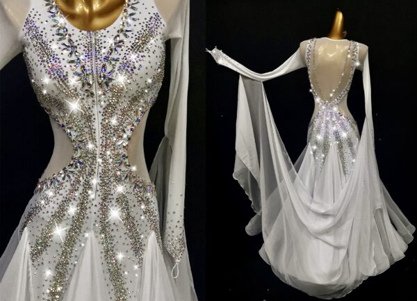 White ballroom and smooth dance dress with or without floats - Image 2