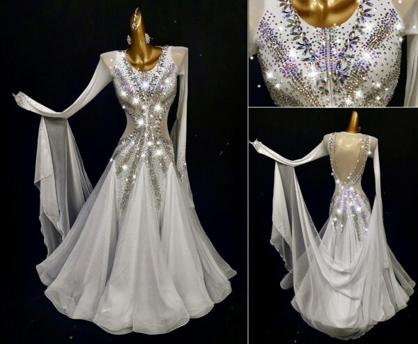 White ballroom and smooth dance dress with or without floats