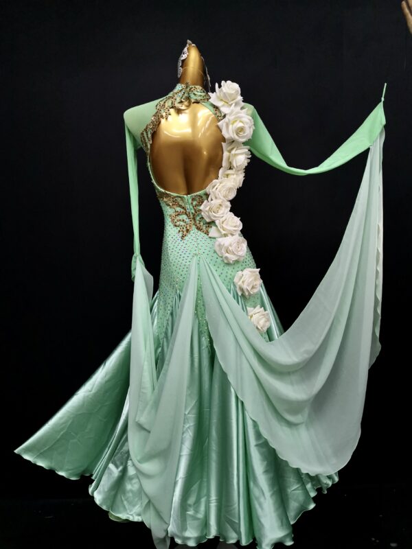 Mint green ballroom and smooth dance dress with flowers, with or without floats - Image 2