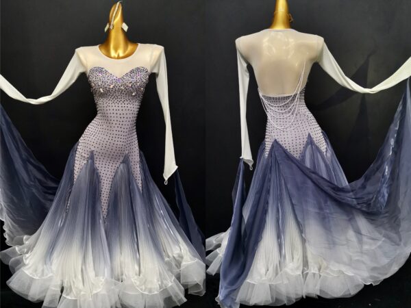 Ombre grey and white ballroom and smooth dance dress with or without floats - Image 3