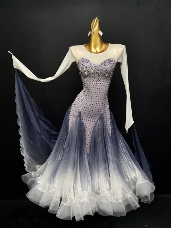 Ombre grey and white ballroom and smooth dance dress with or without floats