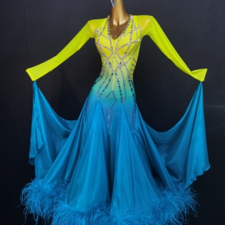 ombre yellow and blue ballroom dance dres