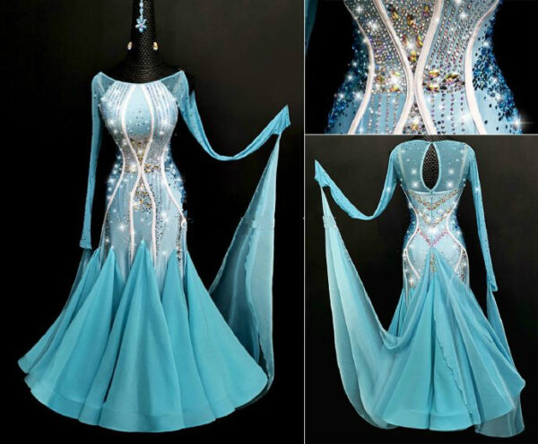 Blue ballroom and smooth dance dress with or without floats - Image 3