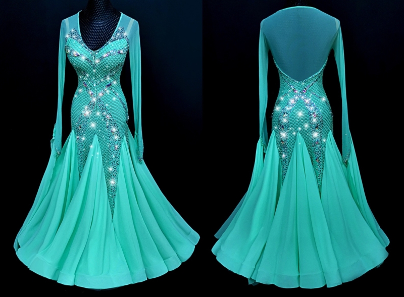 B0025 turquoise ballroom dance dress