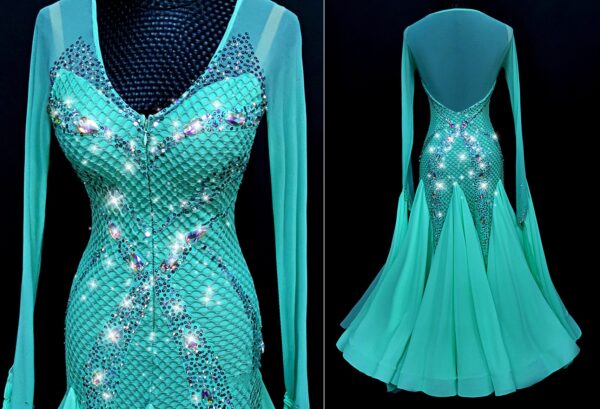Turquoise ballroom and smooth dance dress with or without floats - Image 2