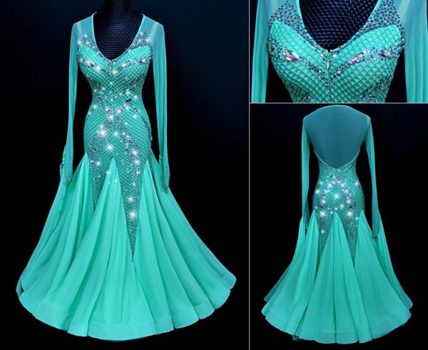 Turquoise ballroom and smooth dance dress with or without floats - Image 3