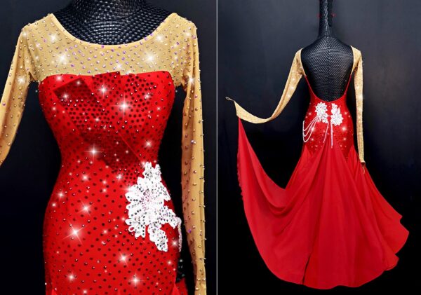 Red ballroom and smooth dance dress with or without floats - Image 3