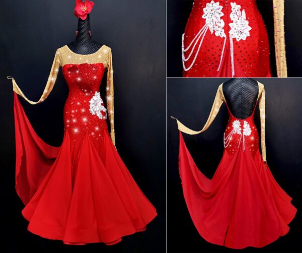 Red ballroom and smooth dance dress with or without floats - Image 2