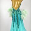Turquoise ballroom and smooth dance dress with crystals, beaded fringe and ostrich feathers, with or without floats - Image 2