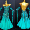 Turquoise ballroom and smooth dance dress with crystals, beaded fringe and ostrich feathers, with or without floats - Image 3