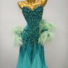 Turquoise ballroom and smooth dance dress with crystals, beaded fringe and ostrich feathers, with or without floats