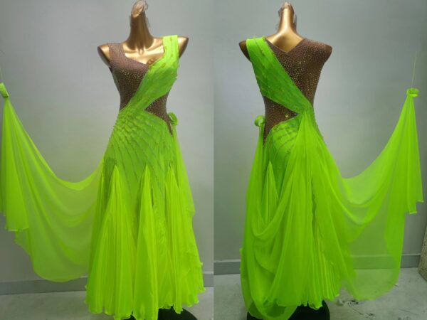 Neon green ballroom and smooth dance dress with or without floats - Image 3