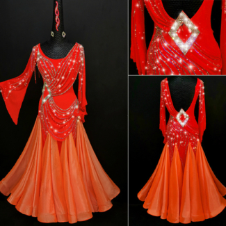 red and orange ballroom dance dress