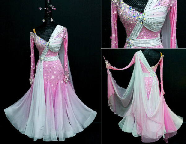 Ombre white and pink ballroom and smooth dance dress, with or without floats