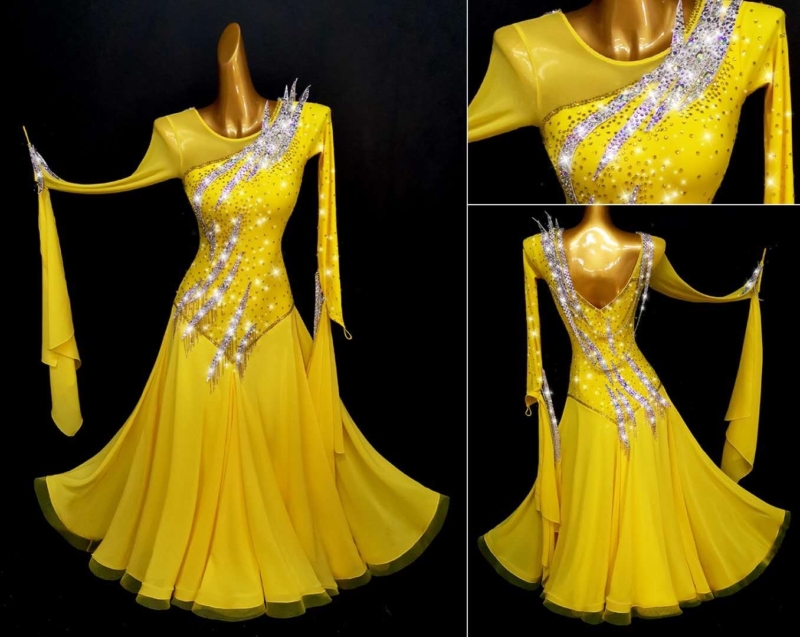 B0039-front yellow ballroom dance dress