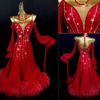 red ballroom dance dress