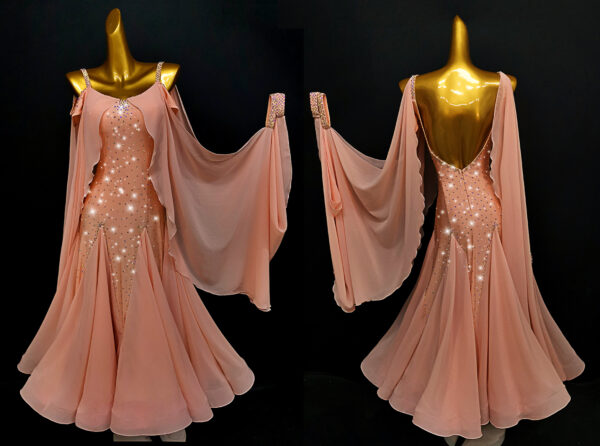 Light orange ballroom and smooth dance dress with chiffon floats - Image 3