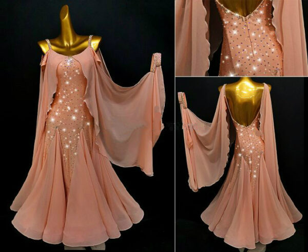 Light orange ballroom and smooth dance dress with chiffon floats