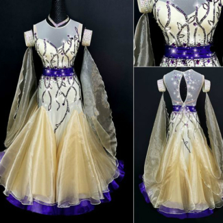 white ballroom dress with purple stones