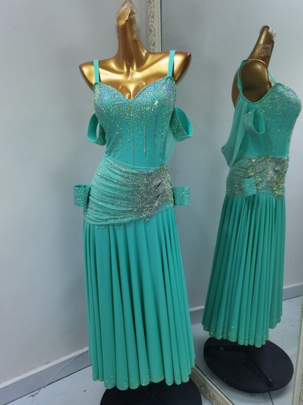 Turquoise ballroom and smooth dance dress with flared skirt