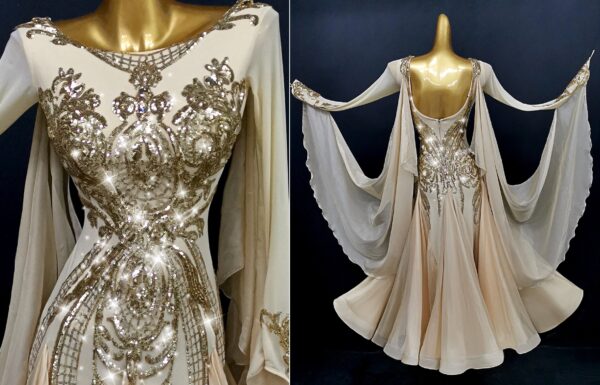 Champagne gold ballroom and smooth dance dress with sequins, with or without floats - Image 4