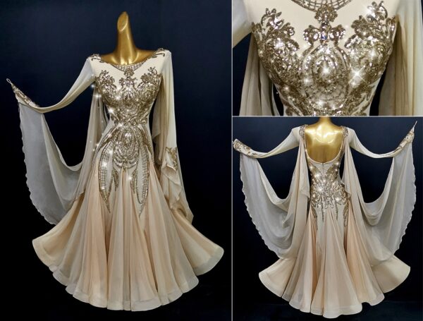 Champagne gold ballroom and smooth dance dress with sequins, with or without floats - Image 3