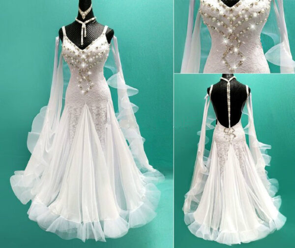 White ballroom and smooth dance dress with or without floats