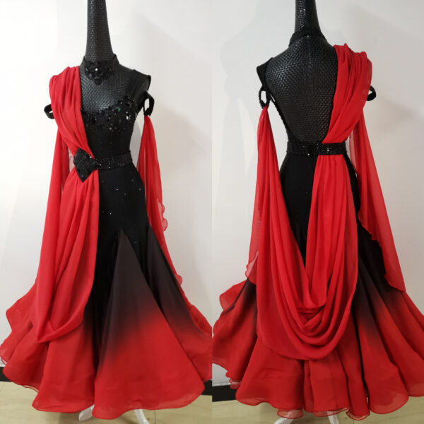 Ombre black and red ballroom and smooth dance dress with or without floats - Image 5